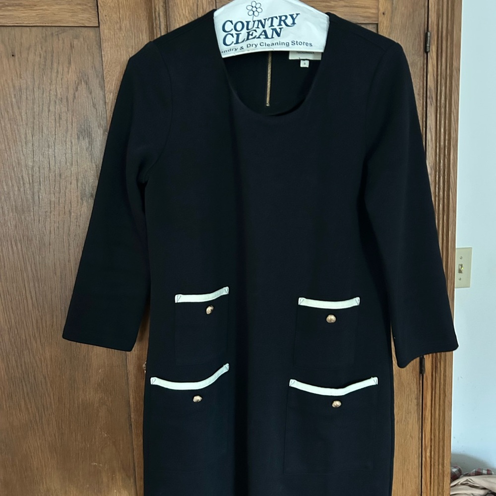 Tuckernuck Francoise Mod Mini Black Dress with Cream Trim